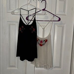 Passport Floral Embroidered Spaghetti-Strap Camisoles in Black and Cream
